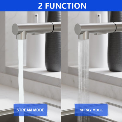 Pull-down kitchen faucet, YUANNY high-pressure kitchen faucet with pull-out spray, single lever mixer tap for kitchen with 2 spray modes, kitchen sink faucet 360° swivel, stainless steel kitchen tap 304.