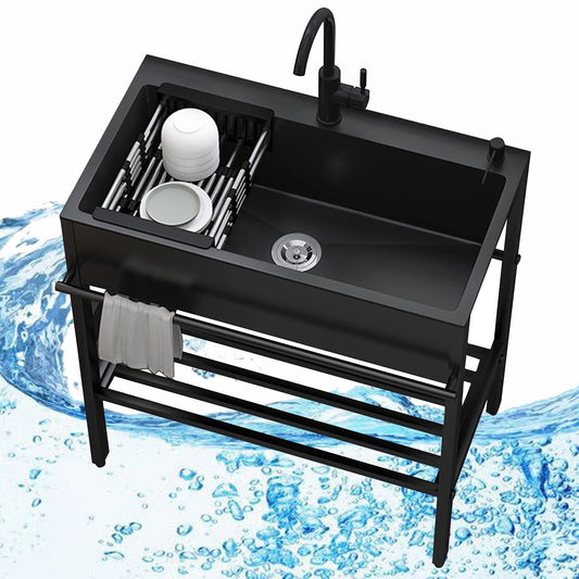 Stainless Steel Standalone Kitchen Sink in Black, with Drainboard for Kitchen Utensils. Great for Kitchen Organization and Storage. Size: 60"