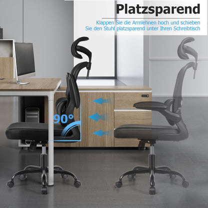 Razzor Ergonomic Office Chair with Adjustable Headrest, Lumbar Support, Mesh Computer Chair with Flip-Up Armrests, Executive Chair with Tilt Function 90°-135°