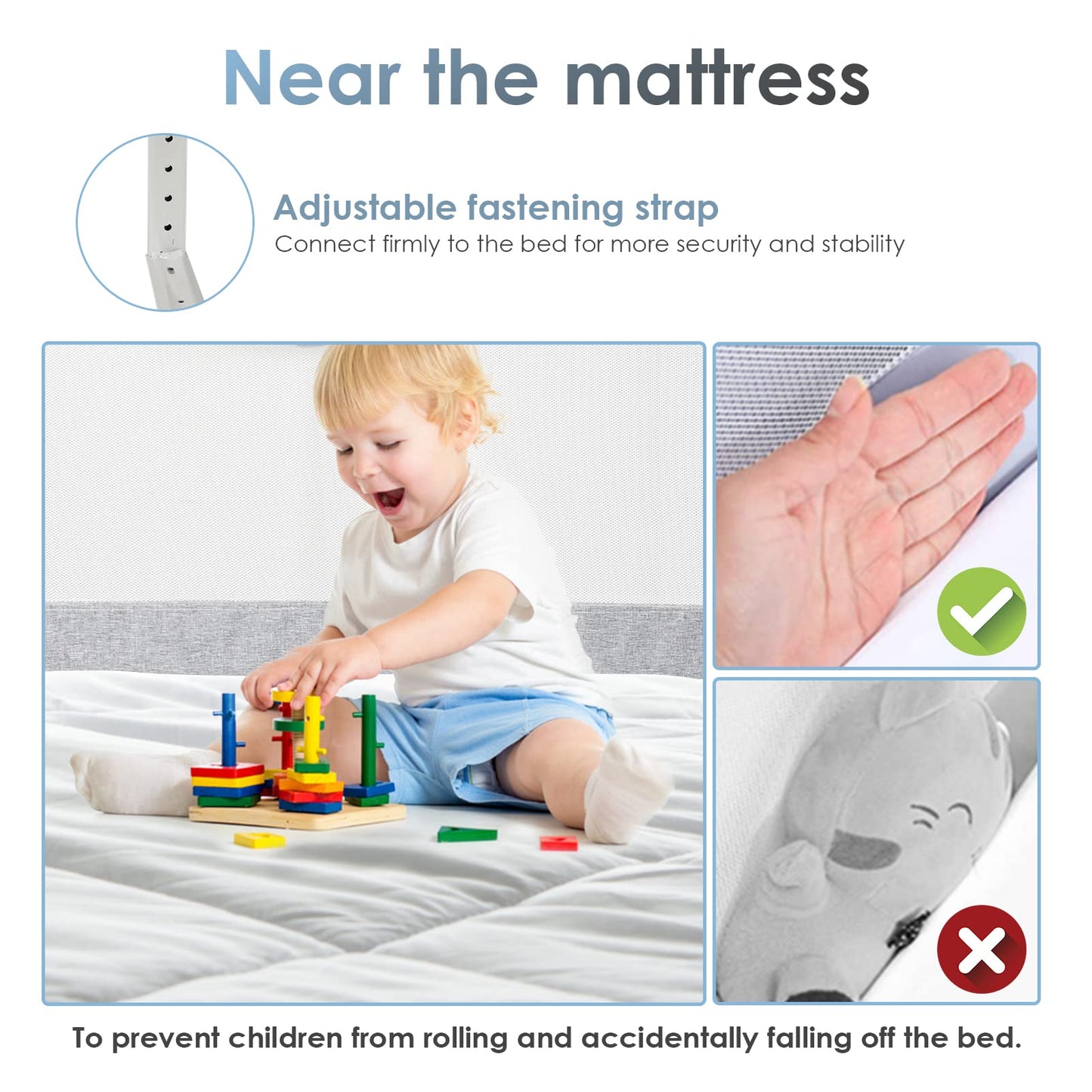 Aopunly bed rail guard 2X 200cm + 1X 180cm, bed rail protector for kids, adjustable height 70-98cm, easy to assemble, crib rail with breathable mesh, Gray.