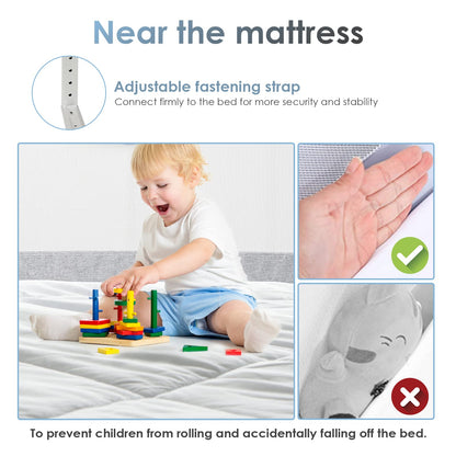 Aopunly bed rail guard 2X 200cm + 1X 180cm, bed rail protector for kids, adjustable height 70-98cm, easy to assemble, crib rail with breathable mesh, Gray.