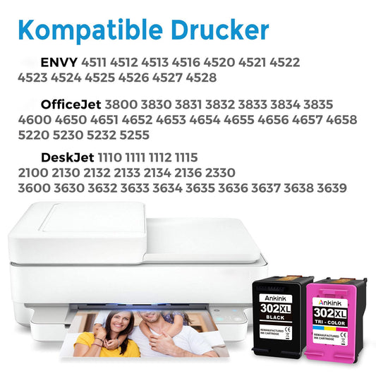 ANKINK Re manufactured Ink Cartridge Printer cartridges as a replacement for HP 302XL for Cartridge 302 XL for 1110 2130 3630 3632 3634 3636 3639 4520 4524 4525 4526 4528 3830 3831 3833 Black color 2-pack