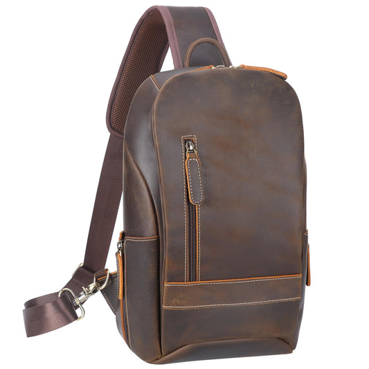 TIDING Men's Small Leather Crossbody Shoulder Bag Sling Bag Chest Bag Anti-Theft Bags for Outdoor, Camping, Travel