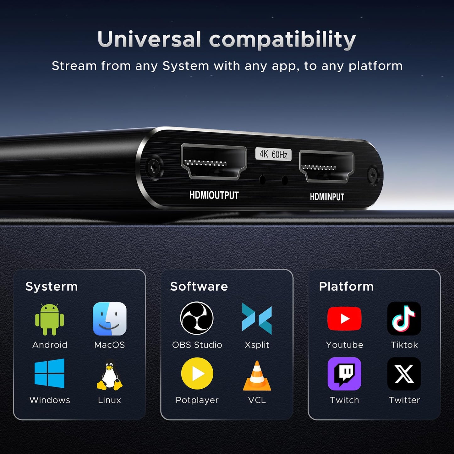 XIIXMASK Video Capture Card, Audio Video Capture Card, USB 3.0 Capture Card with 4K HDMI Loop-Out, 1080P 60FPS/2K 30FPS video game capture for streaming, compatible with PS5/Switch/camera/PC/OBS.