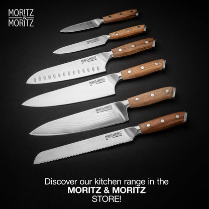 Moritz & Moritz Damascus knife 20 cm - Professional chef's knife made of 67 layers of Damascus steel - Sharp kitchen knife - Japanese chef's knife - Ergonomic handle made of acacia wood - Damascus knife steel