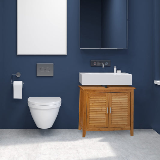 Relaxdays Bathroom Vanity Cabinet LAMELL, 2 doors, sink & washbasin, bamboo & MDF, HxWxD: 60 x 67 x 30 cm, natural