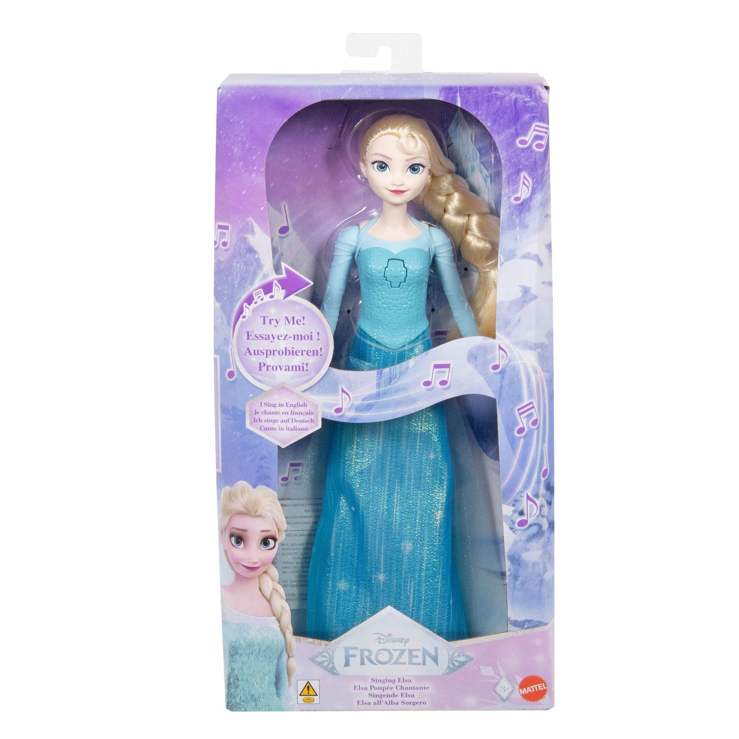Mattel Disney Frozen Singing Elsa Fashion Doll in movie-inspired outfit sings "Let It Go" in English, French, German, Italian, JDL58