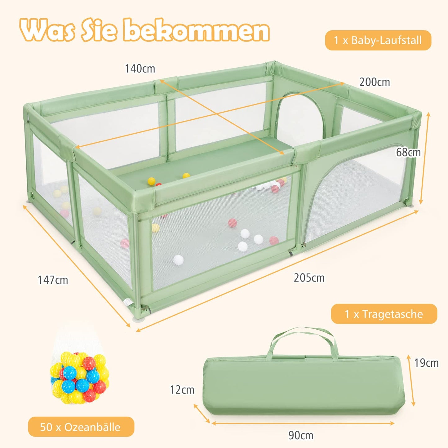 GOPLUS Baby Playpen with 50 Play Balls, Crawl Grid for Toddlers & Infants, Playpen Tent with Breathable Mesh, Travel Bed with 2 Doors and Zipper (No Mattress, Green)