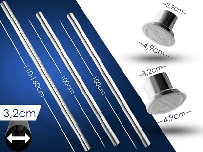 MEISENBERG Shower Rod without Drilling 310-360cm, Silver, Ø 32 mm, Telescopic Rod for Clamping - Telescopic Curtain Rod for Curtains, Shower, Door Openings, and Wardrobe