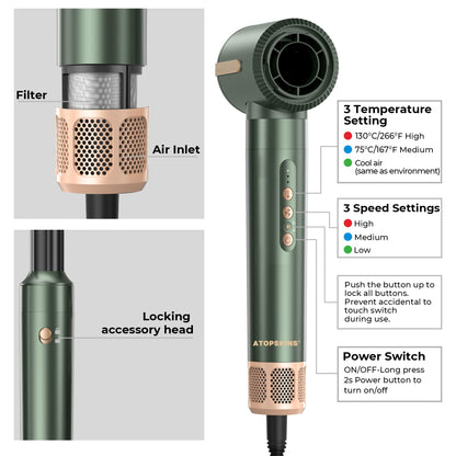 7 In 1 Air Styler, 11000RPM Hair Dryer Brush, Hot Air Brush Hair Styler, Ionic Hair Dryer with Blow Dryer, Left Right Curling Iron, Round Brush Dryer, Thermal Brush, Hair Straightener Brush, 3 Temperature & Wind Settings.