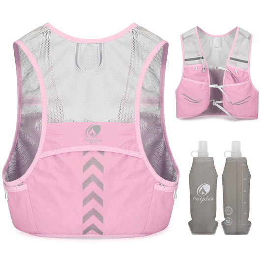 Outplea running vest for women with 2*500ml soft water bottle, ultralight running backpack quick drying, hydration pack reflective vest for jogging, trail running, cycling, pink