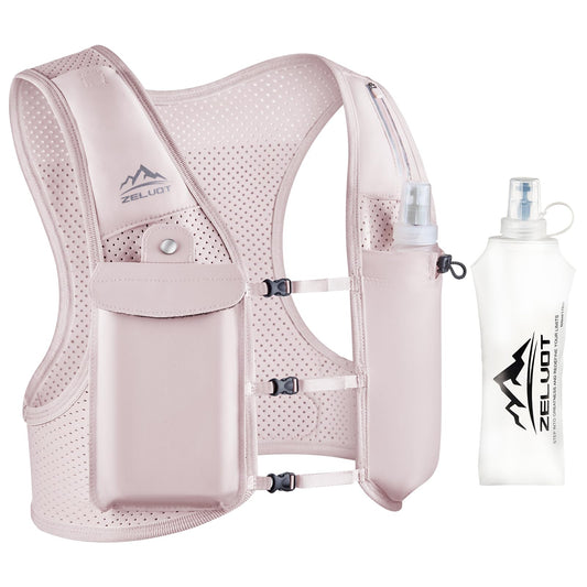 Zelvot running vest for men and women, European original patent, Adjustable chest straps, Hydration vest for running with 500ml water bottle, Reflective hydration pack with phone holder (Pink, XS/S)