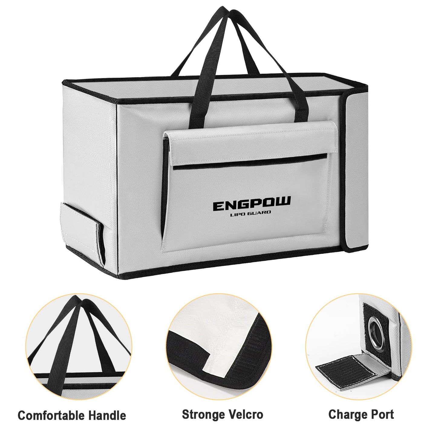 Battery bag Ebike battery bag Fireproof up to 2000°F Explosion-proof Lipo bag compatible with 2 E-Bike batteries Thick Shockproof Safe battery box Charging Transport Storage 45 x 12 x 25 cm