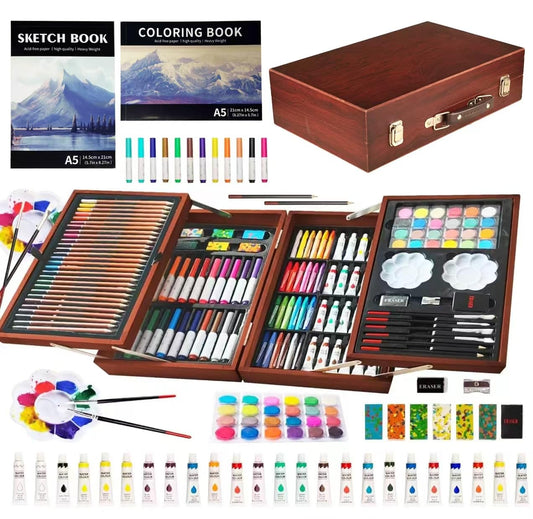 KINSPORY Premium Art Set Deluxe 139 Pieces Painting Kit for Kids Beginners Great Colored Pencil Set, Watercolors, Oil Pastels, Drawing Pens, Pencils as Drawing Set Gift for Kids