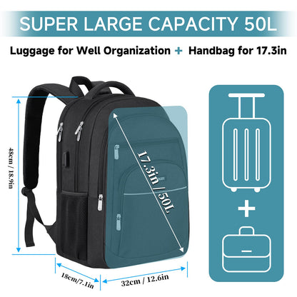 Large Backpack for Men, Waterproof Laptop Backpack 17.3 Inch School Backpack with USB Charging Port Anti Theft Business Work Travel Backpack for Teenage Boys Men (Black)