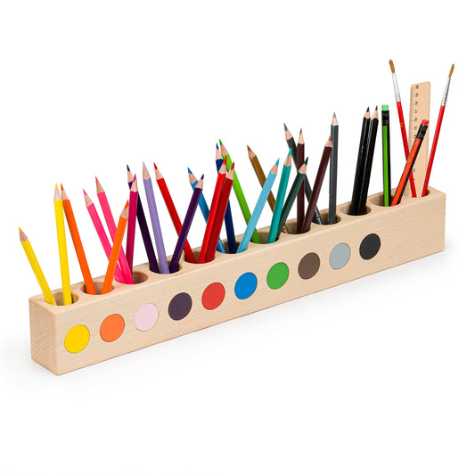 Obubu Montessori Desk Organizer for Kids - Wooden Pencil Holder - Pencil Organizer - Wooden Pencil Box - Organizer for Pencils with 10 Color Coding