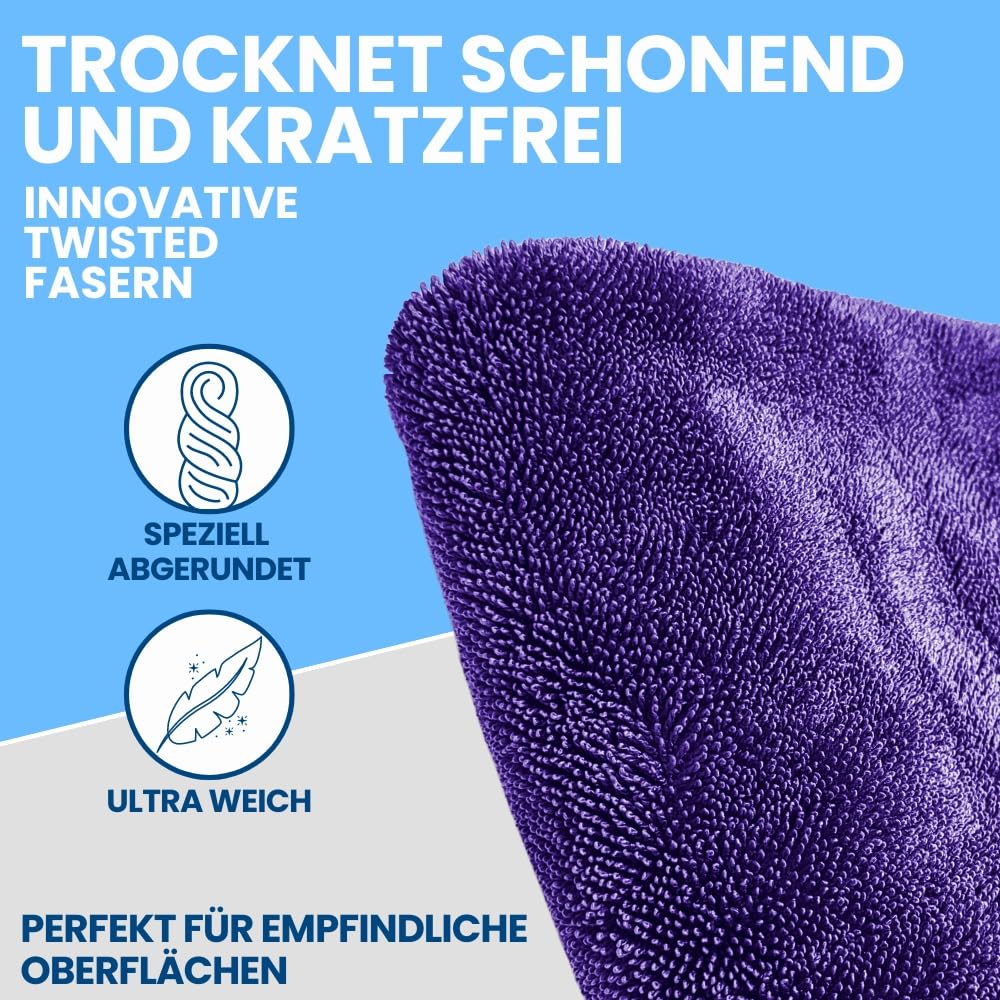 Ivality® Auto Drying Towel XXL 80x50 cm - 1800 GSM Ultra Absorbent Microfiber Towels for Car Care and Motorcycle, Lint-Free, Paint-Safe Twisted Towel Microfiber Towels - Purple