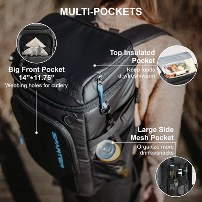 SPARTER backpack cooler, 49 can cooler backpack, Insulated thermal backpack, Leakproof, Waterproof, Lightweight, Portable soft cooler for beach, travel, camping, lunch.