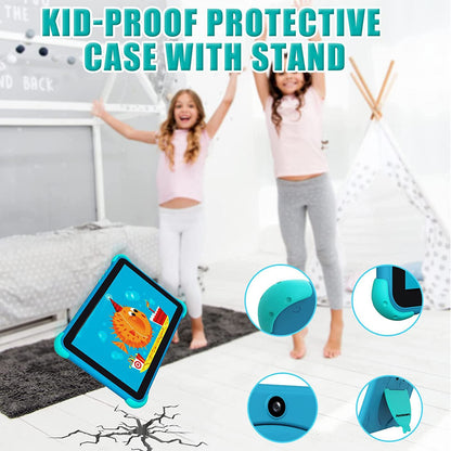 Ascrecem Kids Tablet 10 Inch Android Tablet with WiFi Dual Camera IPS Display 2GB 32GB ROM, Learning Children's Tablet for 3-14 Years Old, Toddler Tablets PC with Kid-Proof Case Kids Software (Blue)