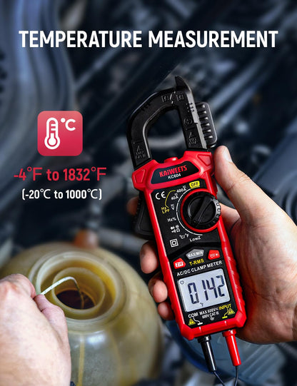 KAIWEETS Clamp Meter AC DC, True-RMS 4000 Count Clamp Multimeter with Flashlight Backlight for measuring AC/DC voltage current temperature continuity diode NCV, KC604.