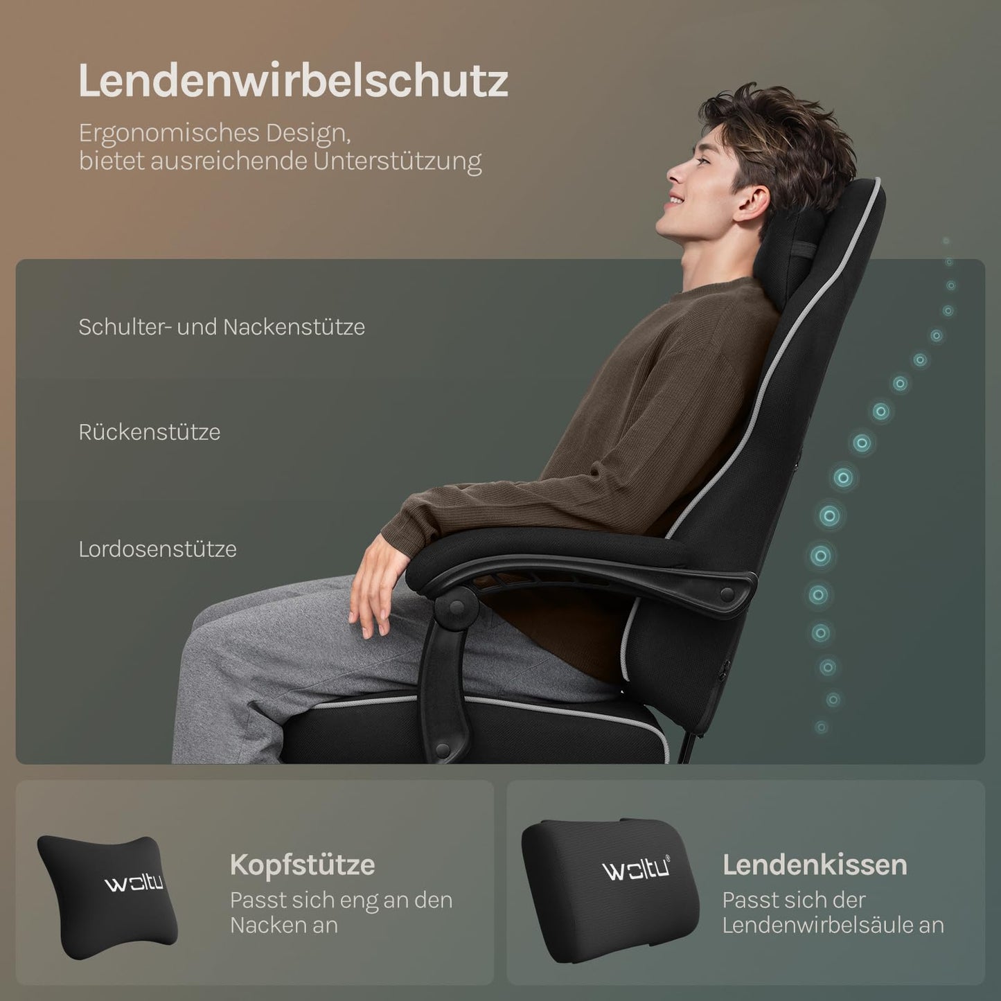 WOLTU Gaming Chair Fabric with Comfort Spring Cushion, Cooling in Summer, Gamer Chair High Load Capacity Ergonomic with Headrest, Lumbar Pillow, Footrest, Mesh Fabric, Black, GS11sz
