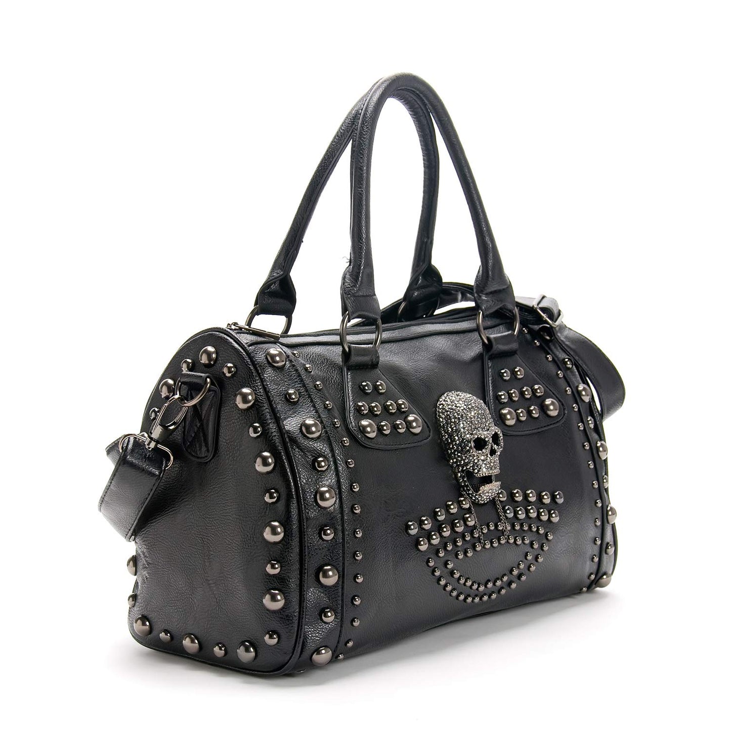 Alwaysky Women's Skull Handbag Large Capacity Gothic Shoulder Bag Studded Doctor Handbag, Black