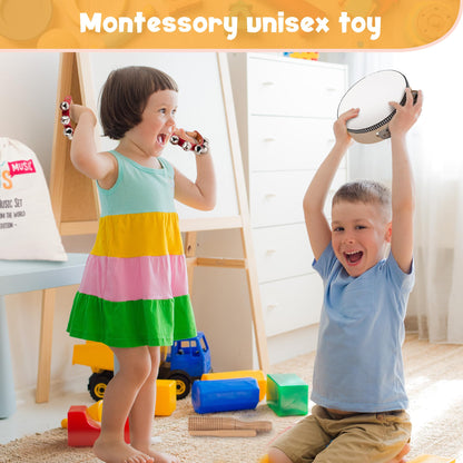 Stoie's musical instruments for children aged 3 and up - wooden Montessori instruments, baby claves, drum musical toys.