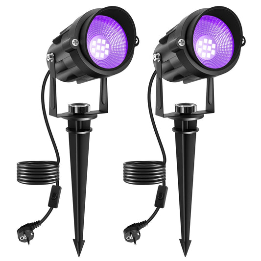 NATPOW UV Blacklight Lamp, Blacklight Bulb with Plug for Indoor Outdoor Use, Fluorescent Ultraviolet Ray Blacklight Party Light for Halloween Aquarium Bar Disco (2 Pieces)