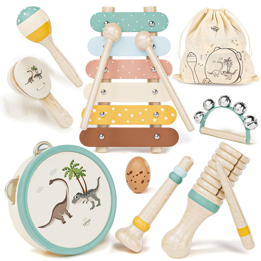 Lehoo Castle music instruments for kids, Montessori wooden toys from 2-3 years old, instrument set with xylophone drum for preschool, music learning toy gift for baby girl boy.