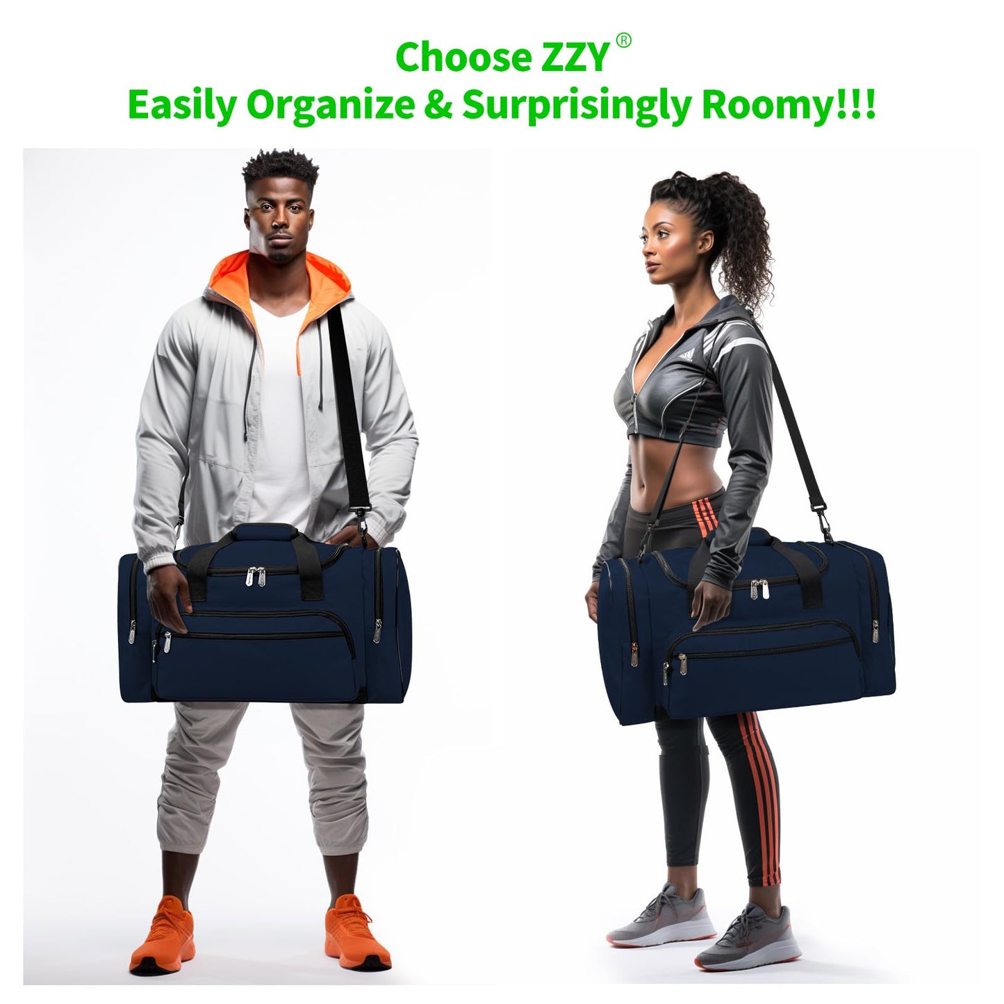 Gym bag travel duffle fitness bag with shoulder strap weekend bag for men and women (navy blue, 40L)