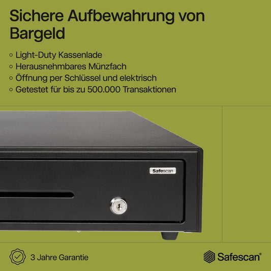 Safescan LD-4141 Light-Duty Cash Drawer with 4 compartments for banknotes and 8 for coins - Cash drawer with RJ-12 connection (e.g. cash register) - Reliable cash drawer measuring 41 x 41.5 x 11.5 cm.