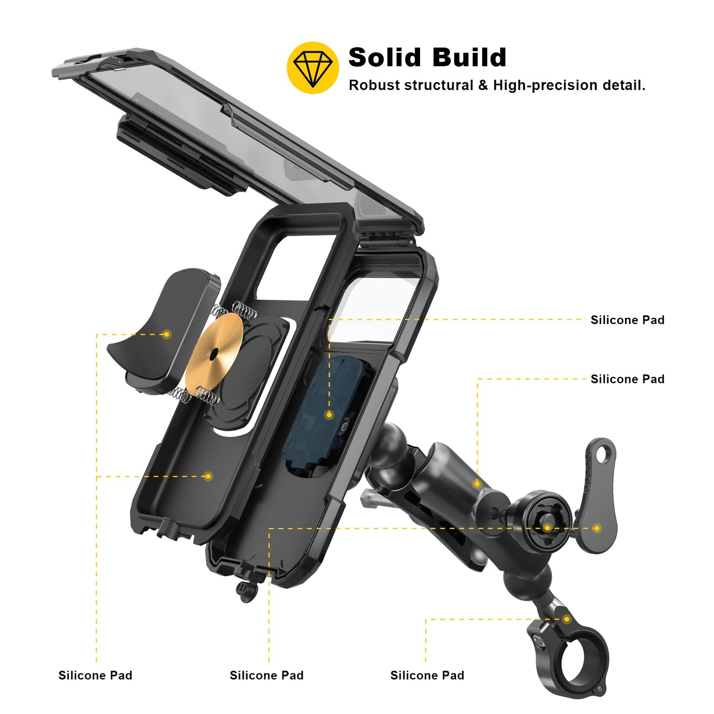 iMESTOU waterproof motorcycle phone mount bike phone holder 1" ball handlebar stem mobile holder anti-theft 720° rotation aluminum base for 5.5"-6.8" cellphones (L)