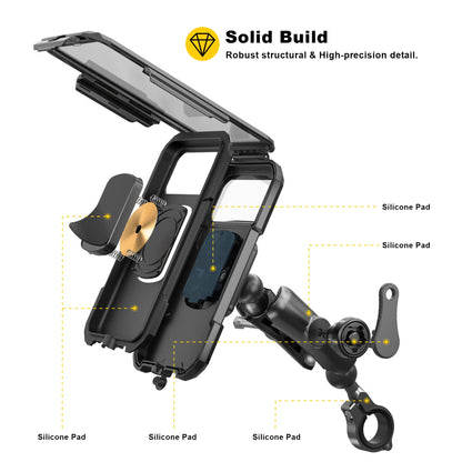 iMESTOU waterproof motorcycle phone mount bike phone holder 1" ball handlebar stem mobile holder anti-theft 720° rotation aluminum base for 5.5"-6.8" cellphones (L)