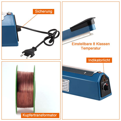 BALLSHOP Heat Sealer 300mm Impulse Sealing Machine Hand Pressure End Packing Machine Film Sealer Bar Sealer Film Welder for Thermoplastic Plastic Films