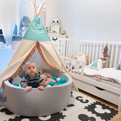 KiddyMoon Ball Pit Ball Pool with Colorful Balls ∅ 7cm for Babies Kids Square, Light Gray, 90X30cm/NO Balls