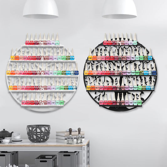 FullBerg 5-Tier Metal Nail Polish Shelf Nail Polish Storage, Nail Polish Wall Shelf Round, Essential Oils Organizer Aromatherapy Shelf Lipstick Stand Display Rack Storage for Women White