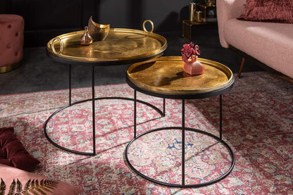 Invicta INTERIOR Elegant 2-piece set coffee tables Elements Gold black with removable tabletop set of tables