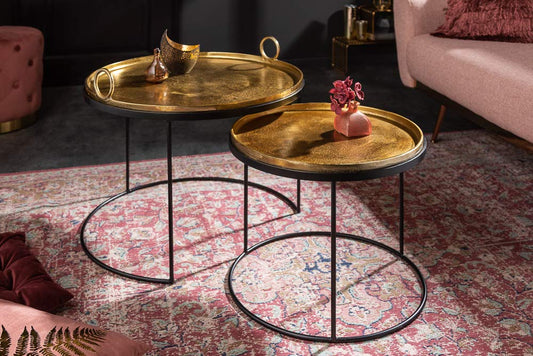 Invicta INTERIOR Elegant 2-piece set coffee tables Elements Gold black with removable tabletop set of tables