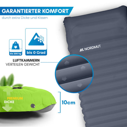 NORDMUT Self-Inflating Sleeping Pad 10cm - Camping Mat with small pack size - Self-Inflating Air Mattress for easy inflation - Camping Mattress Ultra comfortable (Dark Gray)