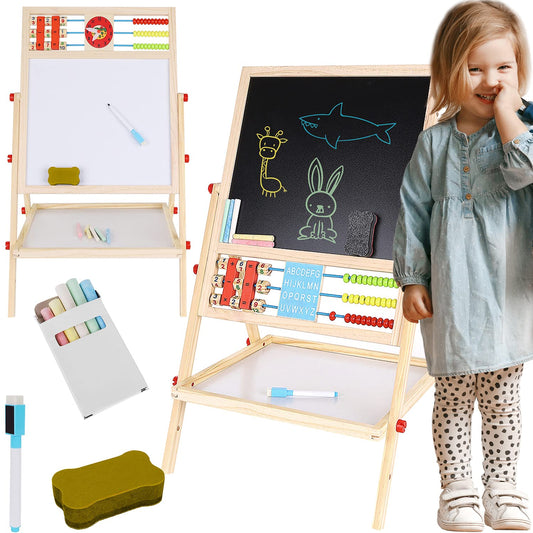 Kruzzel Folding Kids Easel Double Sided Chalkboard Whiteboard with Accessories Wood 22472, Multicolor