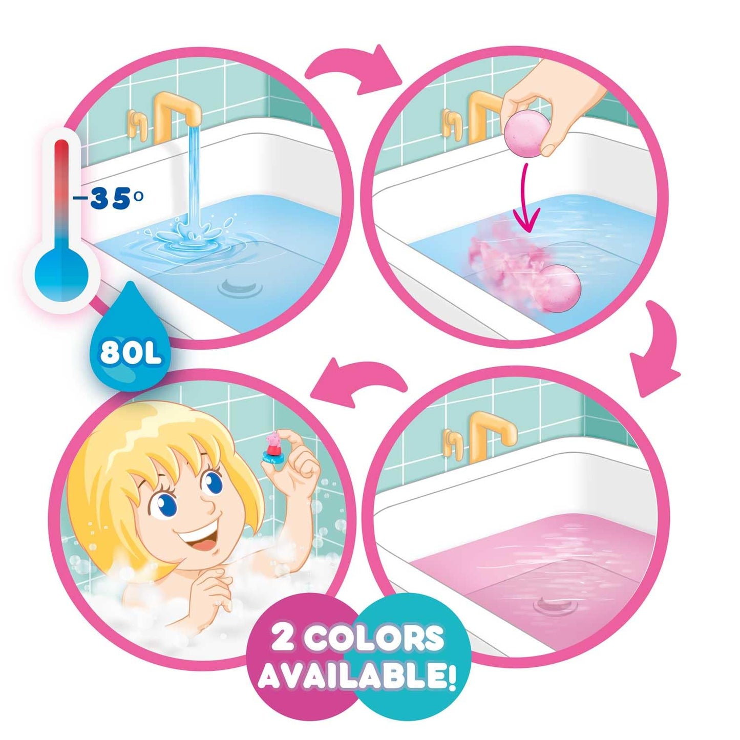 INKEE SURPRISE - 8-piece set of Peppa Pig bath bombs for kids with surprise toys, Peppa Pig bath toy with strawberry scent & foam effect.
