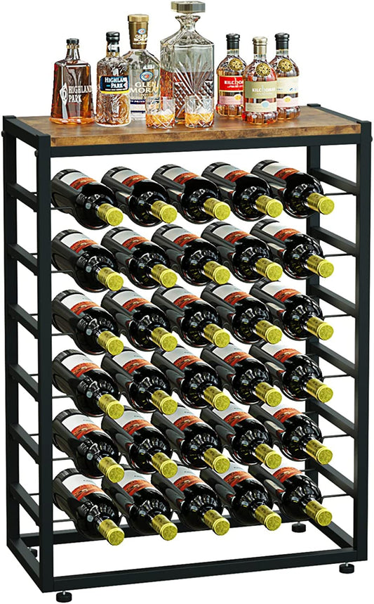 Dripex wine rack for 30 bottles, 6-tier bottle rack with vintage metal wine stand for cellar, bar, and storage space, bottle holder with tabletop 59 x 30 x 88 cm, vintage brown-black