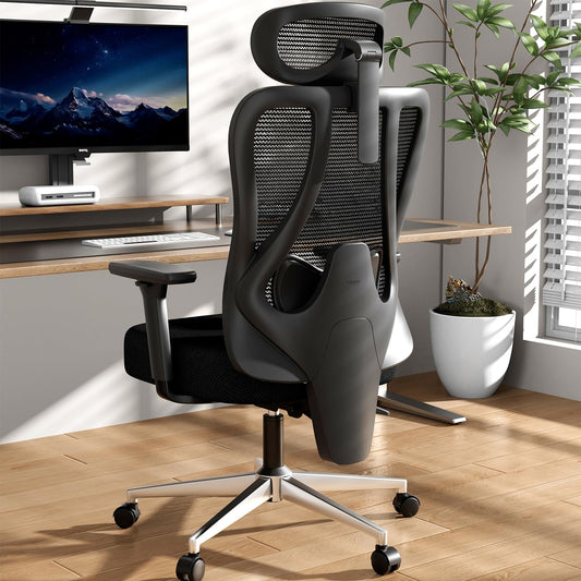 Hbada P3 Pro Office Chair Ergonomic, Desk Chair with Adjustable Headrest, Lumbar Support, Large Tilt Angle, Backrest made of Elastic Mesh Fabric, Black