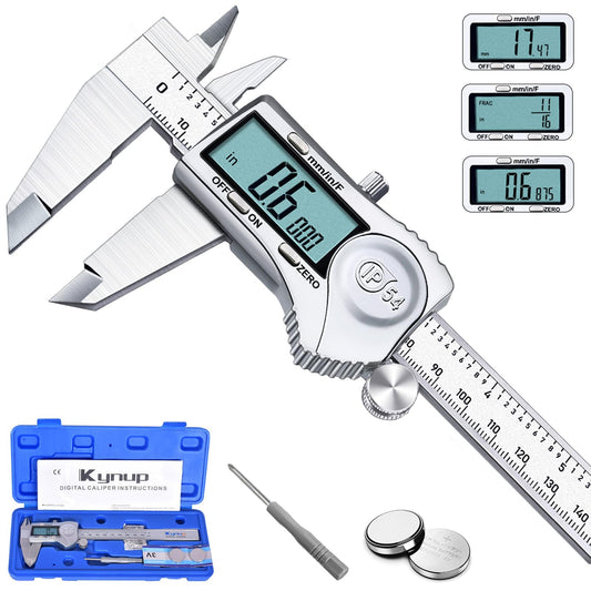 Kynup Digital Caliper, Measuring Tool 150mm Stainless Steel IP54 Waterproof Dustproof Protection Design, LCD Display for Household and Industrial Measurement Calibration
