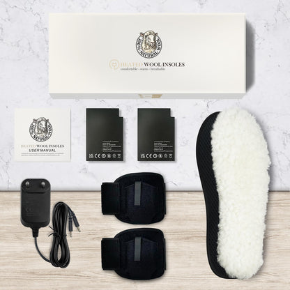 AROMA SEASON Heated insoles with sheep wool battery | Warm heated feet for skiing, snowboarding, hiking, fishing | High heating and battery performance | Shoe sole (Beige, Black, 39 EU)