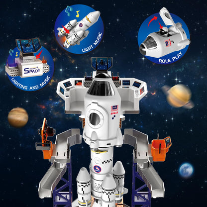 deAO Space Shuttle Rocket Toy with Light & Sound, Smoke Functions, 5 In1 STEM Science Learning Toy Projection Lamp Space Toy, with 4 Astronauts, Gift (Sky-1)