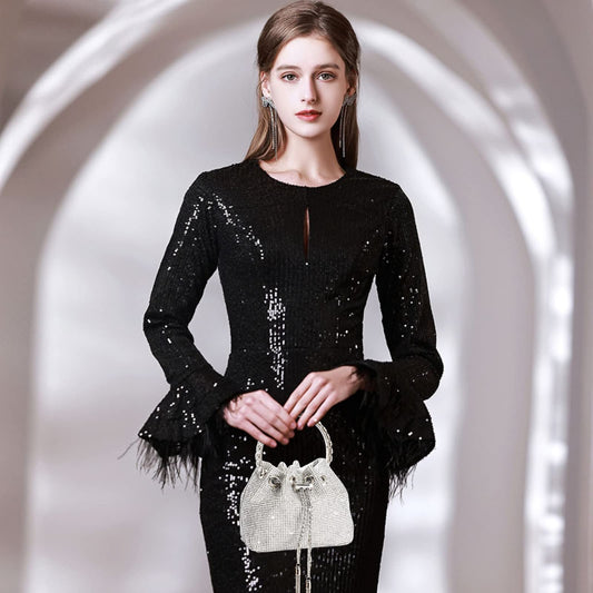NICOLE & DORIS Women's Bag Rhinestone Elegant Handbag Clutch Glitter Evening Bag Bucket Bag Purse Rhinestones Shoulder Bag for Wedding Party Leisure Silver