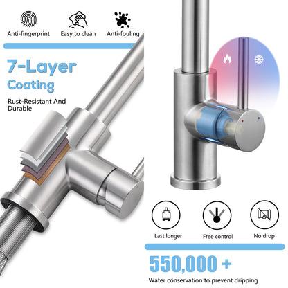Kitchen Faucet Pull-Out, BONADE Kitchen Faucet with Sprayer, Kitchen Mixer Tap 360° Rotatable, Kitchen Faucet 2 Spray, Single Lever Sink Mixer Made of Brushed Stainless Steel