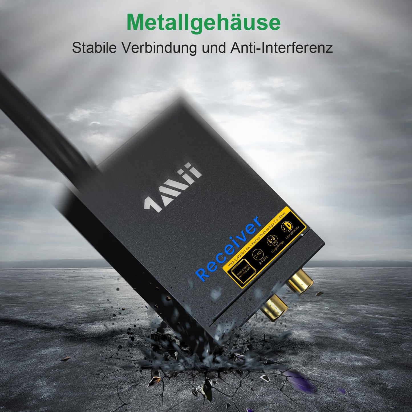 1Mii 3-in-1 Audio Transmitter Receiver, Wireless Transmitter and 2 Receivers, 2.4G Low Delay, 100m Long Range from TV/PC to Active Speaker/Subwoofer/Stereo, RCA Output/Input.