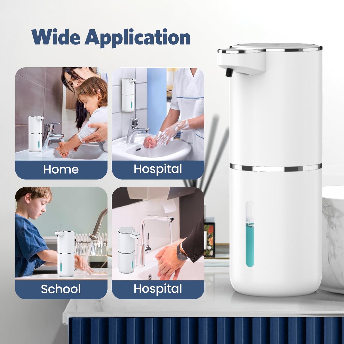 HAPPHOOH Automatic Soap Dispenser Wall-Mounted Touchless Foaming Soap Dispenser with 4 Adjustable Levels, USB Rechargeable Electric Soap Dispenser Sensor 380ml for Bathroom/Kitchen.